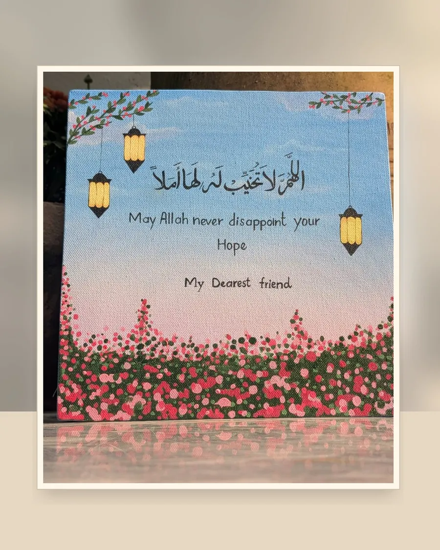 Blue floral hope hand-painted calligraphy canvas
